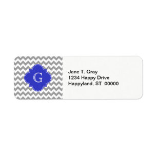Etiqueta Cinza White Chevron Cobalt Blue Quatrefoil Monogra