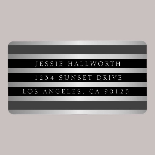 Etiqueta Cinzas Negras Stripes & Faux Silver | Endereço de  (Criador carregado)