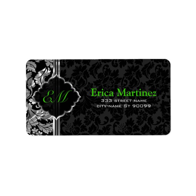 Etiqueta Cinzas Pretas E Prateadas - Damascos Florais 2 (Frente)