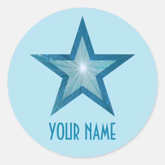 Etiqueta circular Blue Star 'Name' azul-claro (Frente)