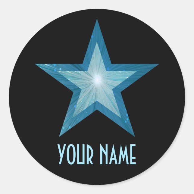 Etiqueta circular Blue Star 'Name' preto (Frente)