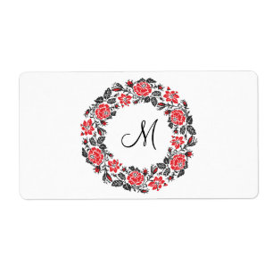 Etiqueta Círculo Rosa vermelha Cruzado Monograma Inicial