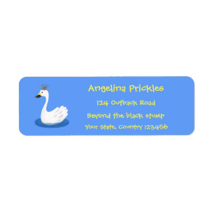 Etiqueta Cisne branco bonito com desenho animado