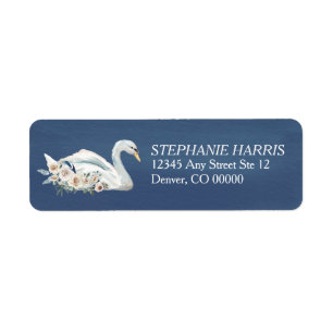 Etiqueta Cisne floral branca no azul