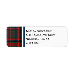 Etiqueta Clã Tartan escocês vermelho e azul de MacPherson