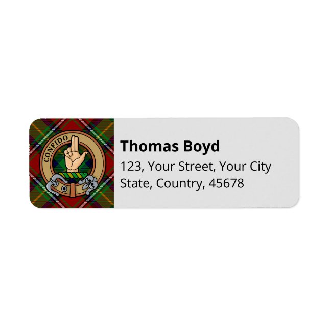 Etiqueta Clan Boyd Crest sobre Tartan (Frente)