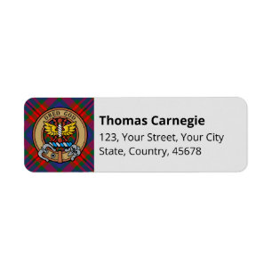 Etiqueta Clan Carnegie Crest sobre Tartan