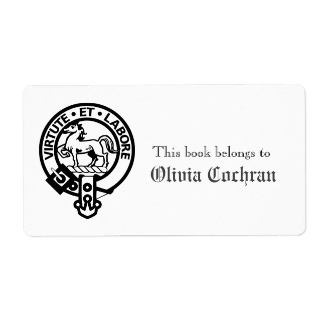 Etiqueta Clan Cochrane Crest Personalised Book Pertence A (Frente)