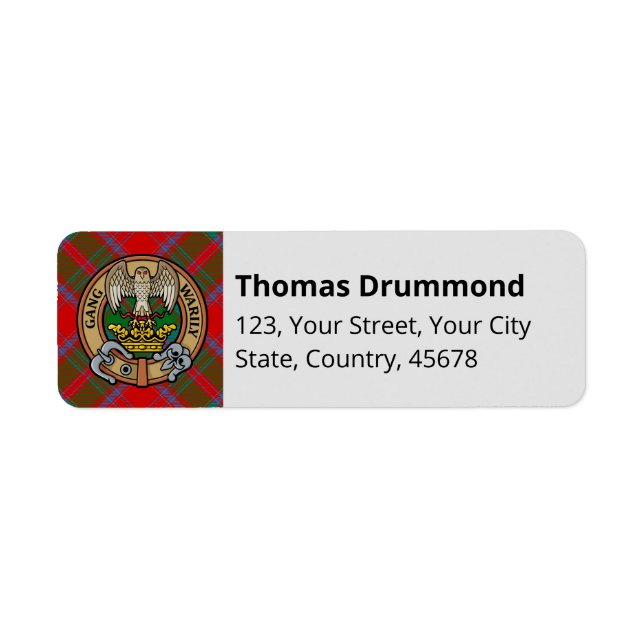 Etiqueta Clan Drummond Crest sobre Tartan (Frente)