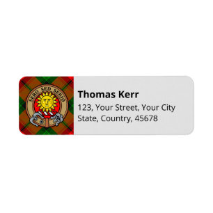 Etiqueta Clan Kerr Crest sobre Tartan