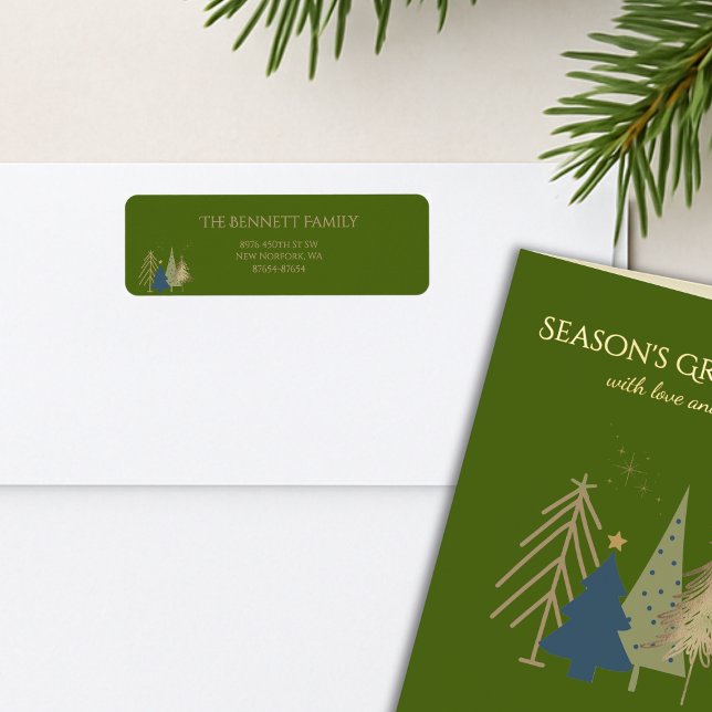Etiqueta Classic Christmas Tree Seasons Greetings Gold Foil (Criador carregado)