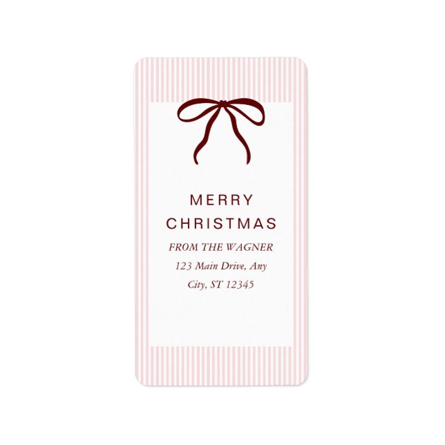 Etiqueta Classic Stripes Red Bow Merry Christmas (Frente)
