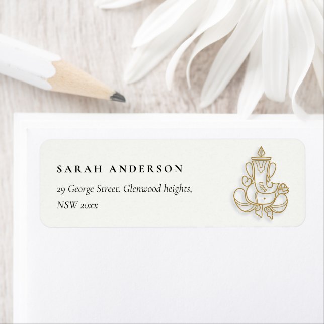 Etiqueta Clássica Mínima Dourada Morada Indiana do Ganesh (Insitu)