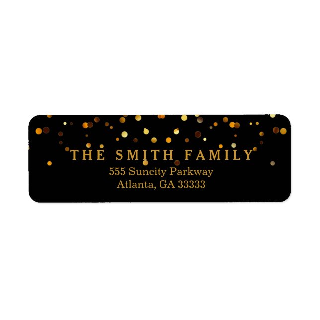 Etiqueta Clássico Dourado Pontos Brilhantes Preto Moderno (Frente)