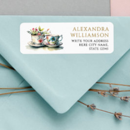 Etiqueta Clássico Retro Elegante Nome Endereço Aquarela Chá
