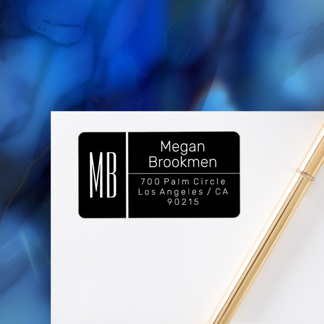 Etiqueta Classk Blk & White/DIY Name Endereço Monograma/Vs  (Criador carregado)