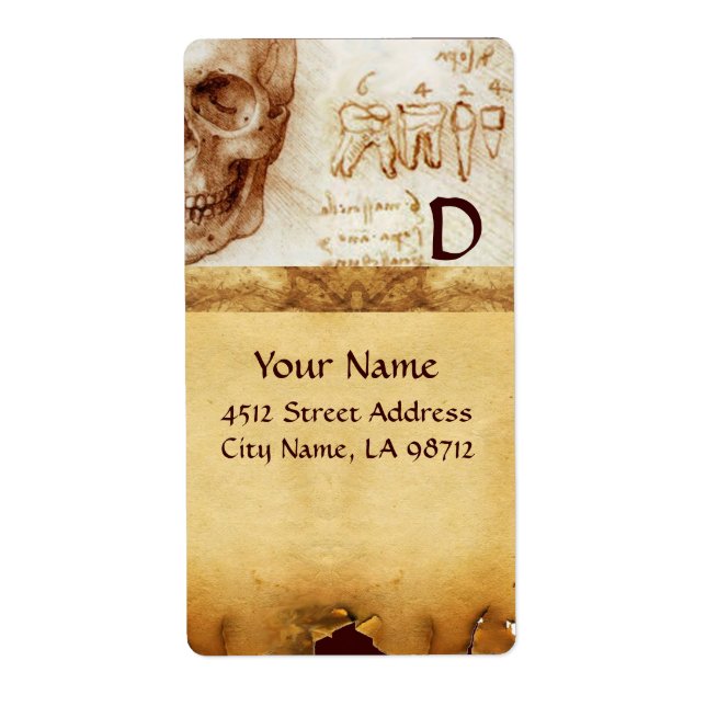 Etiqueta CLÍNICA DENTAL, MONOGRAMA DENTISTA, Pergaminho ant (Frente)