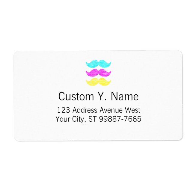 Etiqueta CMY Mustaches (estilo letterpress) (Frente)