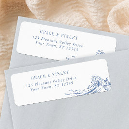 Etiqueta Coastal Chic Waves Blue Wedding Return Address