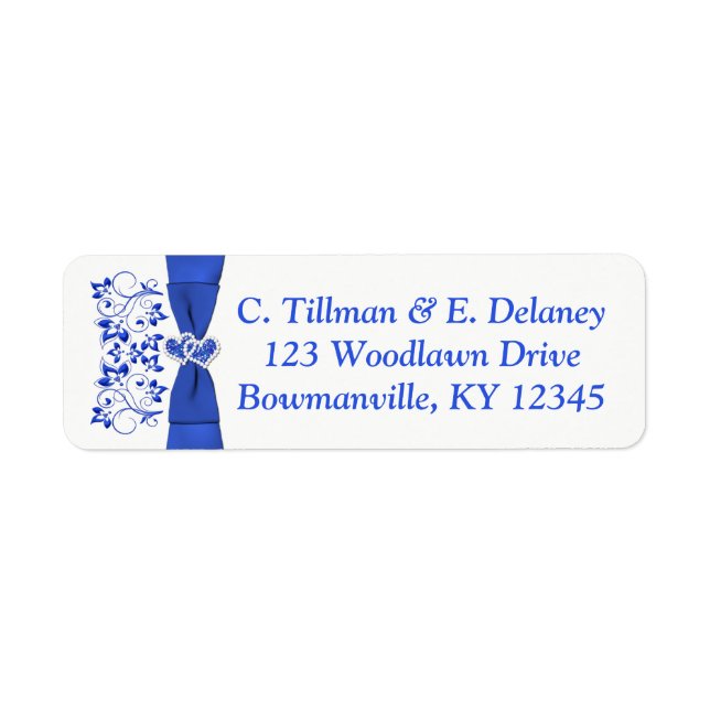 Etiqueta Cobalt Blue White Hearts Return Address Label 2 (Frente)