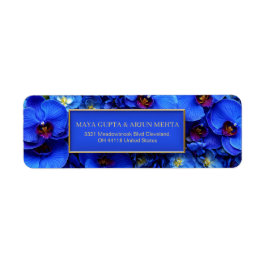 Etiqueta Cobalt Gilded Orchid Botanical Return Address