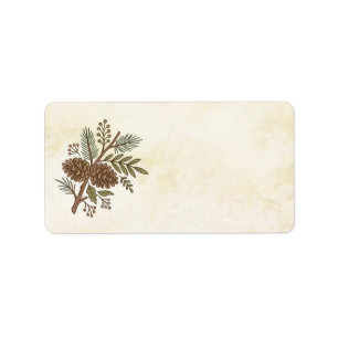Etiqueta Cobertor de Natal com Aquarela de Pinha Rústica