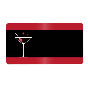 Etiqueta Cocktail de martini elegante, vidro vermelho preto