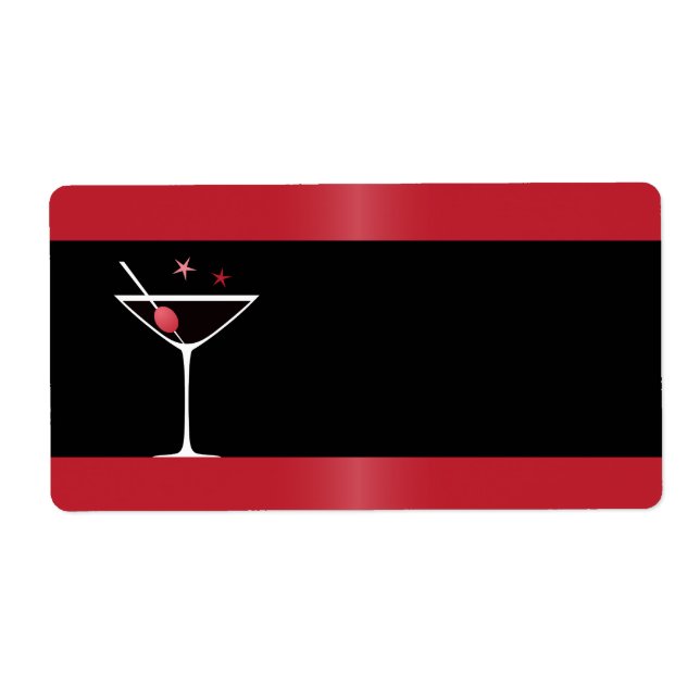 Etiqueta Cocktail de martini elegante, vidro vermelho preto (Frente)