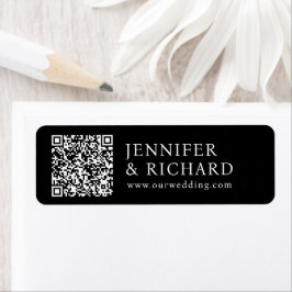 Etiqueta Código QR de Casamento Minimalista Simples Preto e