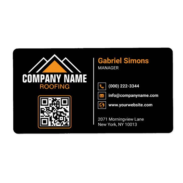 Etiqueta Código QR de Construção de Telhados Laranja Minima (Frente)