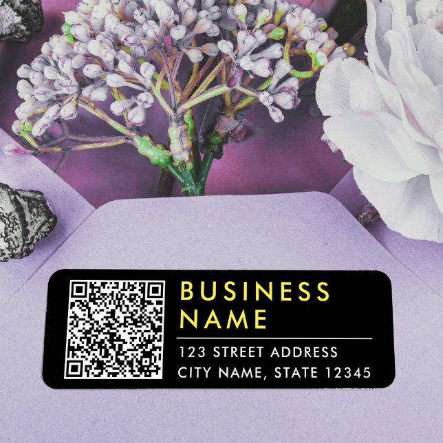Etiqueta Código QR de Contato Web Preto Amarelo Simples Mod (Criador carregado)