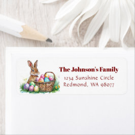 Etiqueta Coelhinho com ovos decorativos, endereço de Páscoa