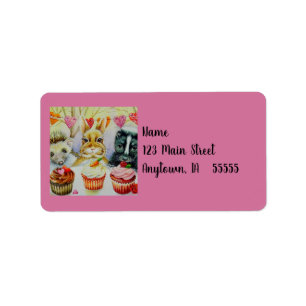 Etiqueta Coelho Hedgehog Skunk & Cupcakes Arte de Aquarela