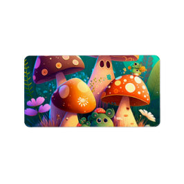 Etiqueta Cogumelos e flores insetos verdes