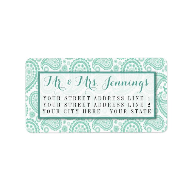 Etiqueta Coleção de Casamentos de Paisley Moderno - Verde (Frente)