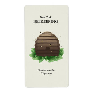 Etiqueta Colmeia e abelhas nas folhas verdes