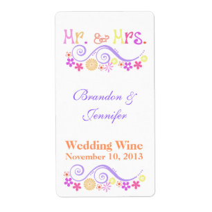 Etiqueta Colorido Sr. & Rótulos Mini de Vinho da Sra. Weddi