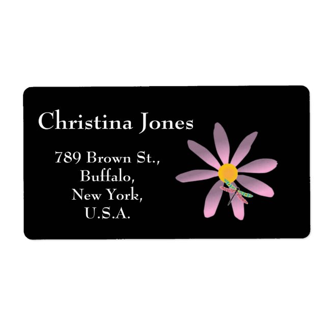 Etiqueta com Flor Rosa e Dragonfly-Sticky (Frente)