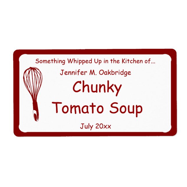 Etiqueta Comida Personalizada de Homemade Red Whisk (Frente)