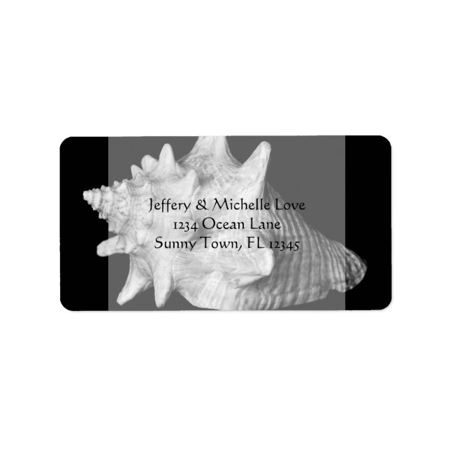 Etiqueta Conch Shell Beach Black and White Address Elegante (Frente)