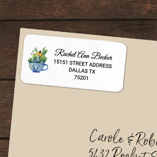 Etiqueta Coneflower Dourado em Xícara de Chá Endereço