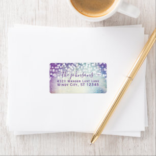 Etiqueta Confete de Casamento Roxo Aqua Azul Estrelas