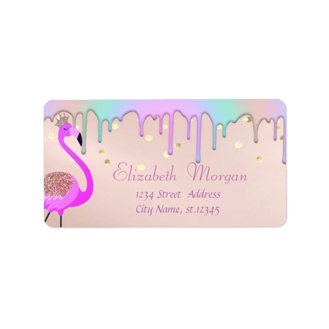 Etiqueta Confetti,Arco-Íris pica Flamingo Rosa (Frente)