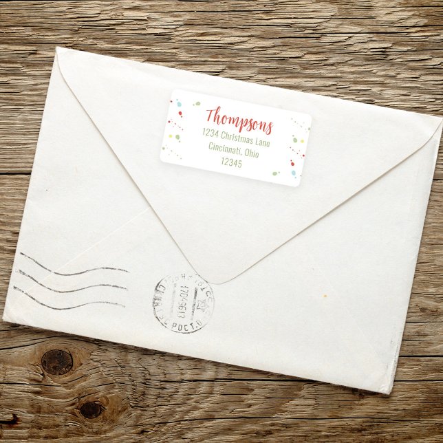 Etiqueta Confetti Cágado de Natal (Simple whimsical colorful Christmas themes confetti return address label.)