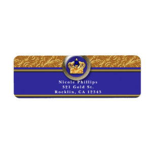 Etiqueta Convite de Aniversário Coroa Azul Real e Dourado