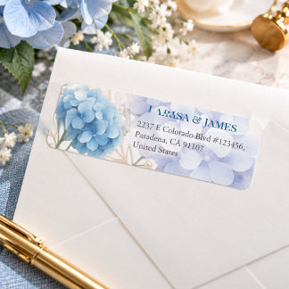 Etiqueta Convite de Casamento Aquarela Azul Hydrangea Pérol