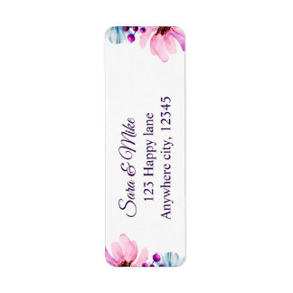Etiqueta Convite de Casamento Floral Azul e Rosa Romântico