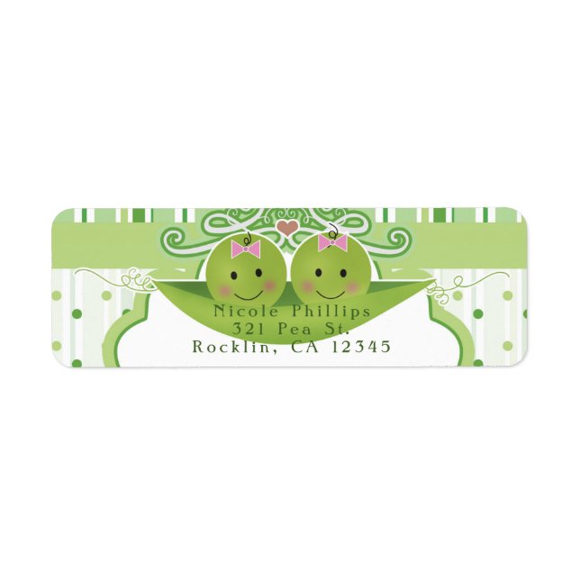 Etiqueta Convite de Chuvade Bebê Gêmeas Duas Ervilhas em um (Frente)