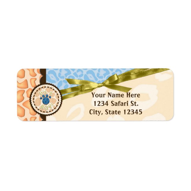 Etiqueta Convite de Chuveiro de Bebê Meninos Tema Safari Az (Frente)