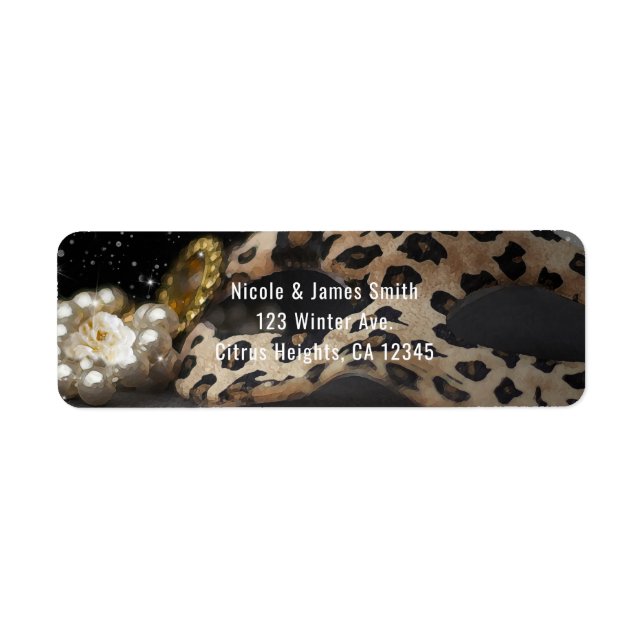 Etiqueta Convite de festa Máscara e Pérolas Leopard Masquer (Frente)